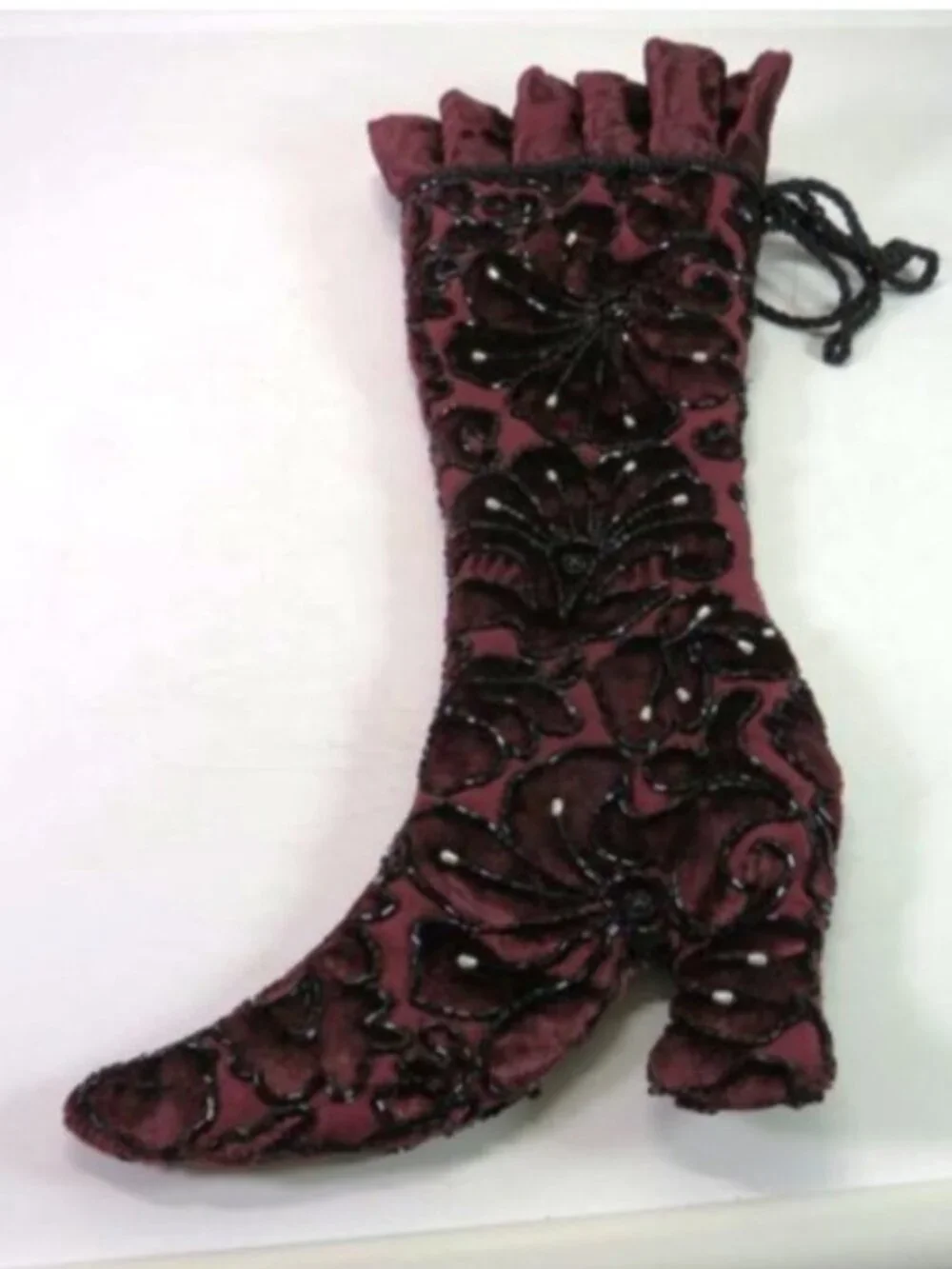 Victorian High Heel Boot Stocking Beaded Brocade Whimsygoth Dark Academia Decor